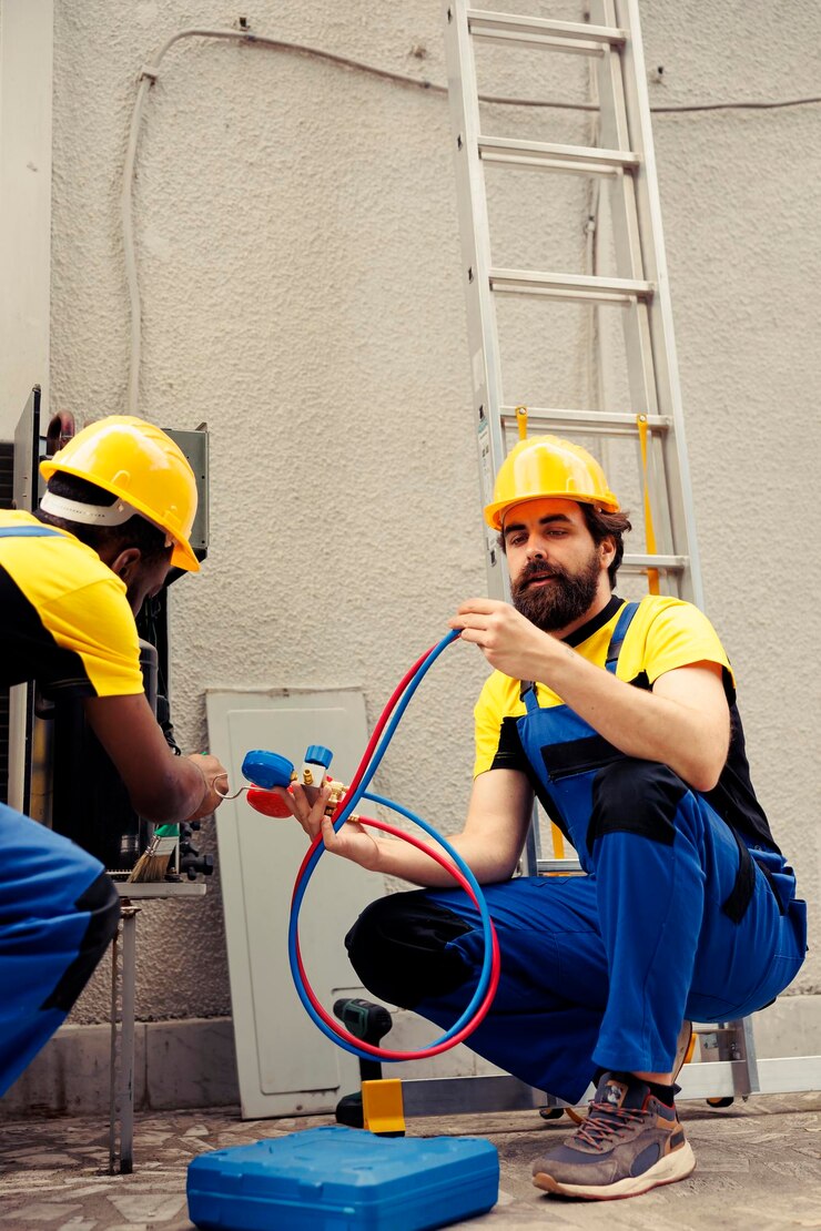 Técnicos realizando carga de gas y revisión de aire acondicionado en Benidorm